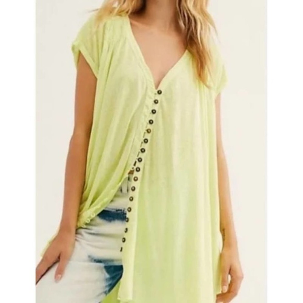 Free People | Highland Oversized Button Tunic Top Lemon Light Women’s Size XS